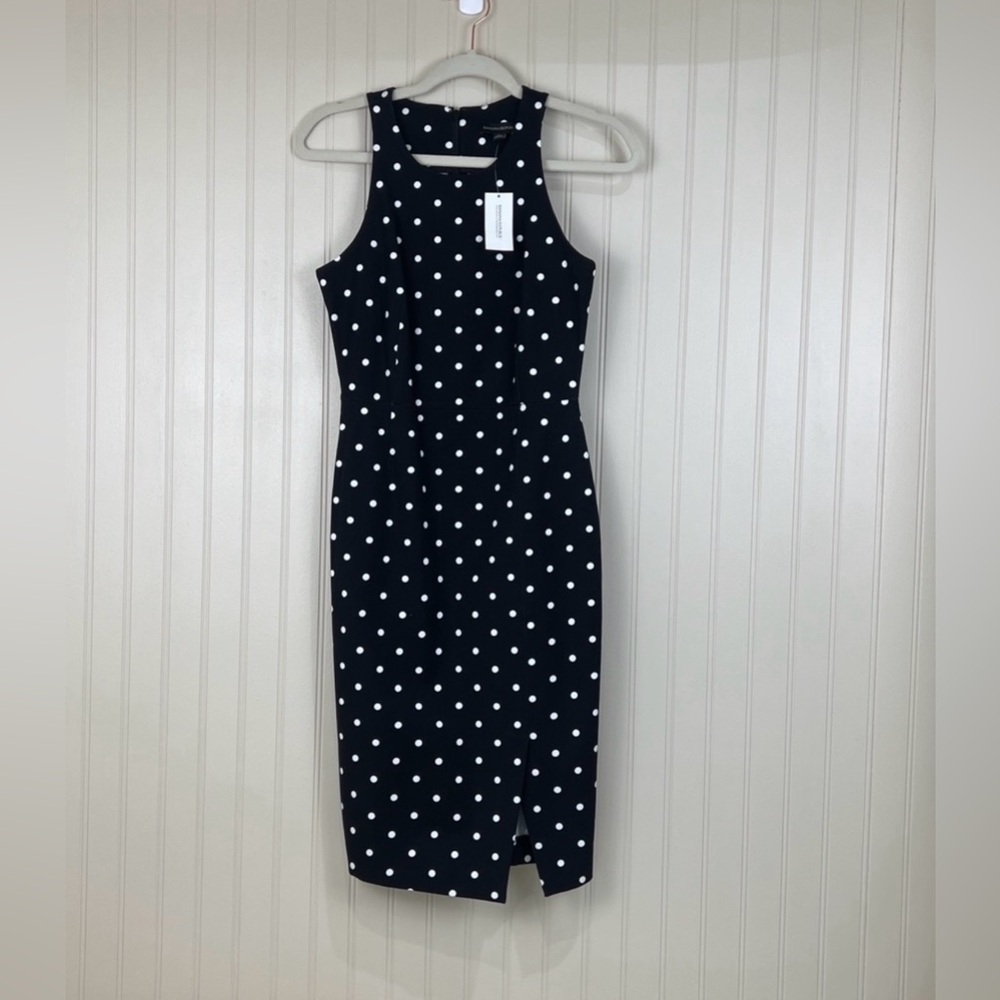NWT Banana Republic Sloan Sleeveless Sheath Polka Dot Dress Front Slit Size 2